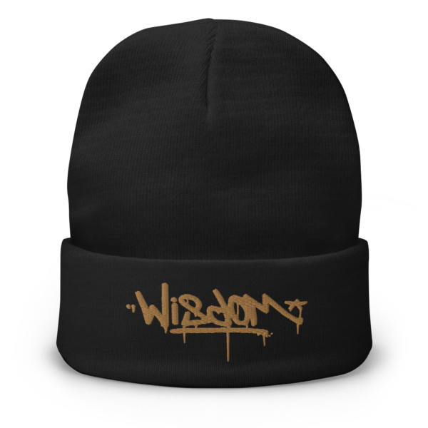 Old Gold Wisdom Handstyle Drips - black embroidered beanie
