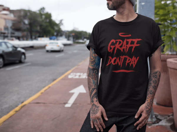 Wearing the Graff Don't Pay shirt downtown